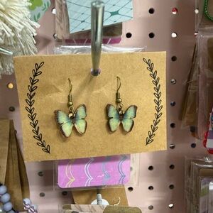 Butterfly Earrings with Green and Brown Accents
